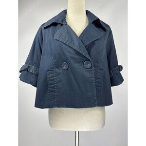 John Paul Richard Cropped Trench Coat Navy Blue Denim XL Short Sleeve Pockets